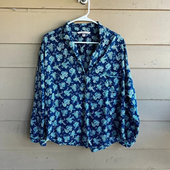 Victoria's Secret Long Sleeve Pajama Top - Paisley, Button Down - Size Large - Picture 1 of 4